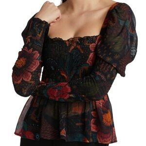 FARM Rio - River Creatures smocked chiffon top, XS